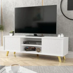 Garnero Arredamenti Mobile Tv Basso-Mobile porta TV 140x42h cm 2 ante 2 vani a giorno bianco Nyborg