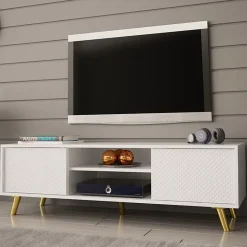 Garnero Arredamenti Mobile Tv Basso-Mobile porta TV 140x42h cm 2 ante 2 vani a giorno bianco Nyborg