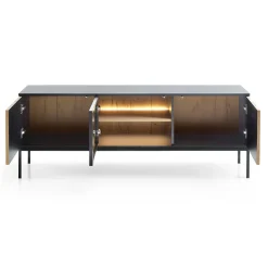 Garnero Arredamenti Mobile Tv Basso-Mobile porta TV 153x56h cm 3 ante moderno nero rovere antico cannettato Bali