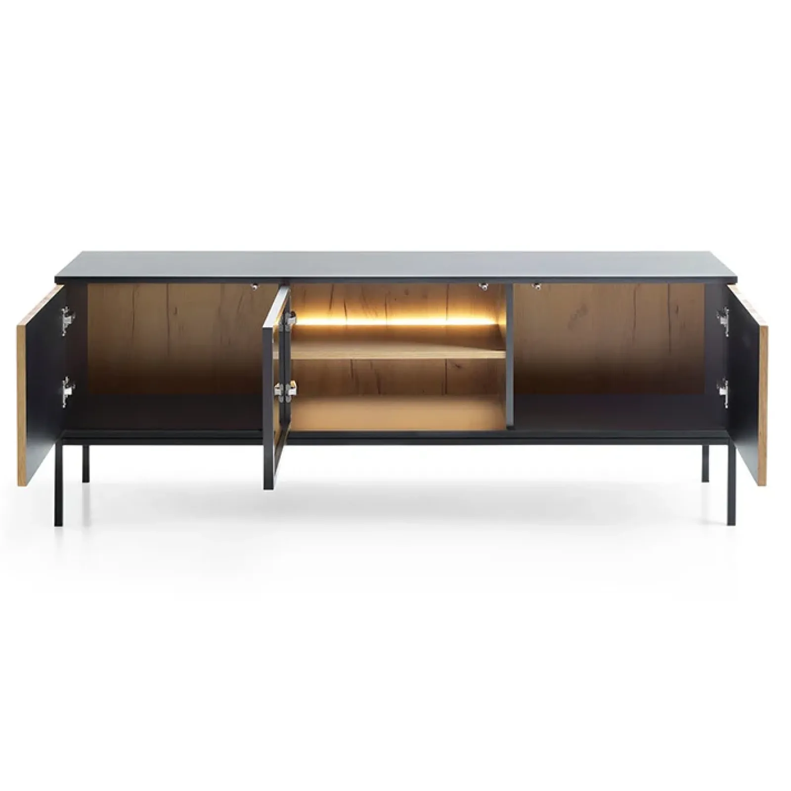 Garnero Arredamenti Mobile Tv Basso-Mobile porta TV 153x56h cm 3 ante moderno nero rovere antico cannettato Bali