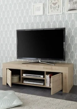 Garnero Arredamenti Mobile Tv In Legno|Mobile Tv Basso-Mobile porta TV 138x44h cm 2 ante 2 vani moderno chiaro Halston Rovere