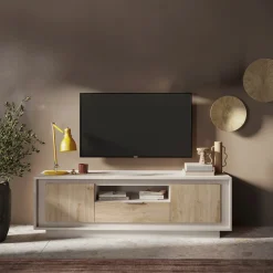 Garnero Arredamenti Mobile Tv Basso|Mobili Tv Moderni-Mobile porta TV 184x58h cm 2 ante 1 cassetto beige rovere chiaro Deluxe Rovere - Beige