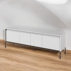 Garnero Arredamenti Mobili Tv Moderni|Mobile Tv Moderno-Mobile porta TV 167x56h cm  2 ante led cannettato nero Camelia Bianco Opaco