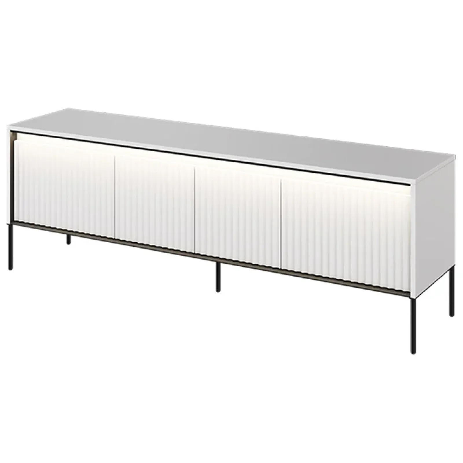 Garnero Arredamenti Mobili Tv Moderni|Mobile Tv Moderno-Mobile porta TV 167x56h cm 2 ante led cannettato nero Camelia Bianco Opaco