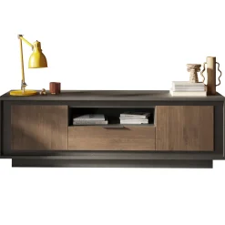 Garnero Arredamenti Mobile Tv Basso|Mobili Tv Moderni-Mobile porta TV 184x58h cm 2 ante 1 cassetto antracite rovere scuro Deluxe Antracite - Noce