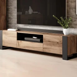 Garnero Arredamenti Mobile Tv Basso|Mobili Tv Moderni-Mobile porta TV 180x48h cm 2 ante 1 cassetto legno antracite Tampere