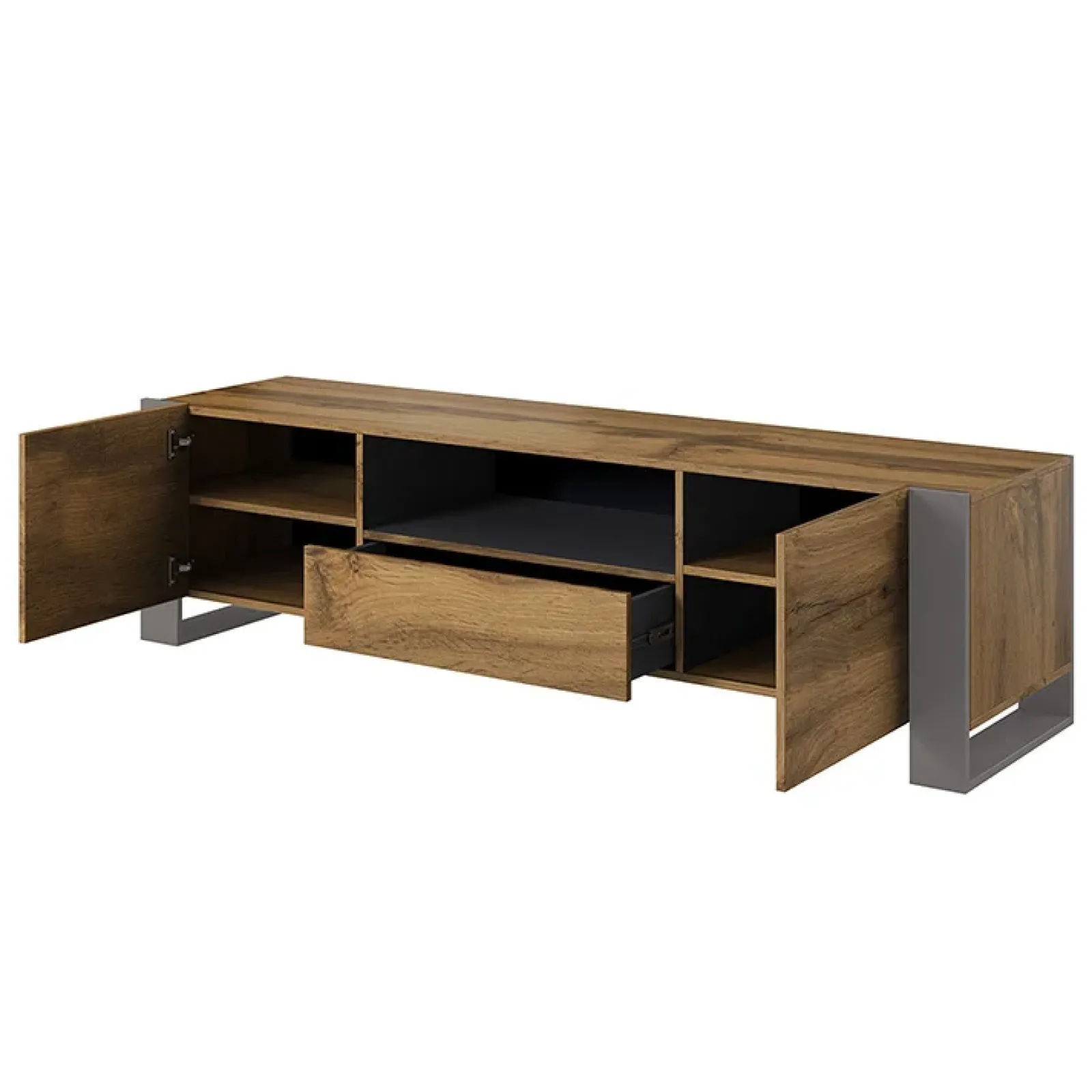 Garnero Arredamenti Mobile Tv Basso|Mobili Tv Moderni-Mobile porta TV 180x48h cm 2 ante 1 cassetto legno antracite Tampere
