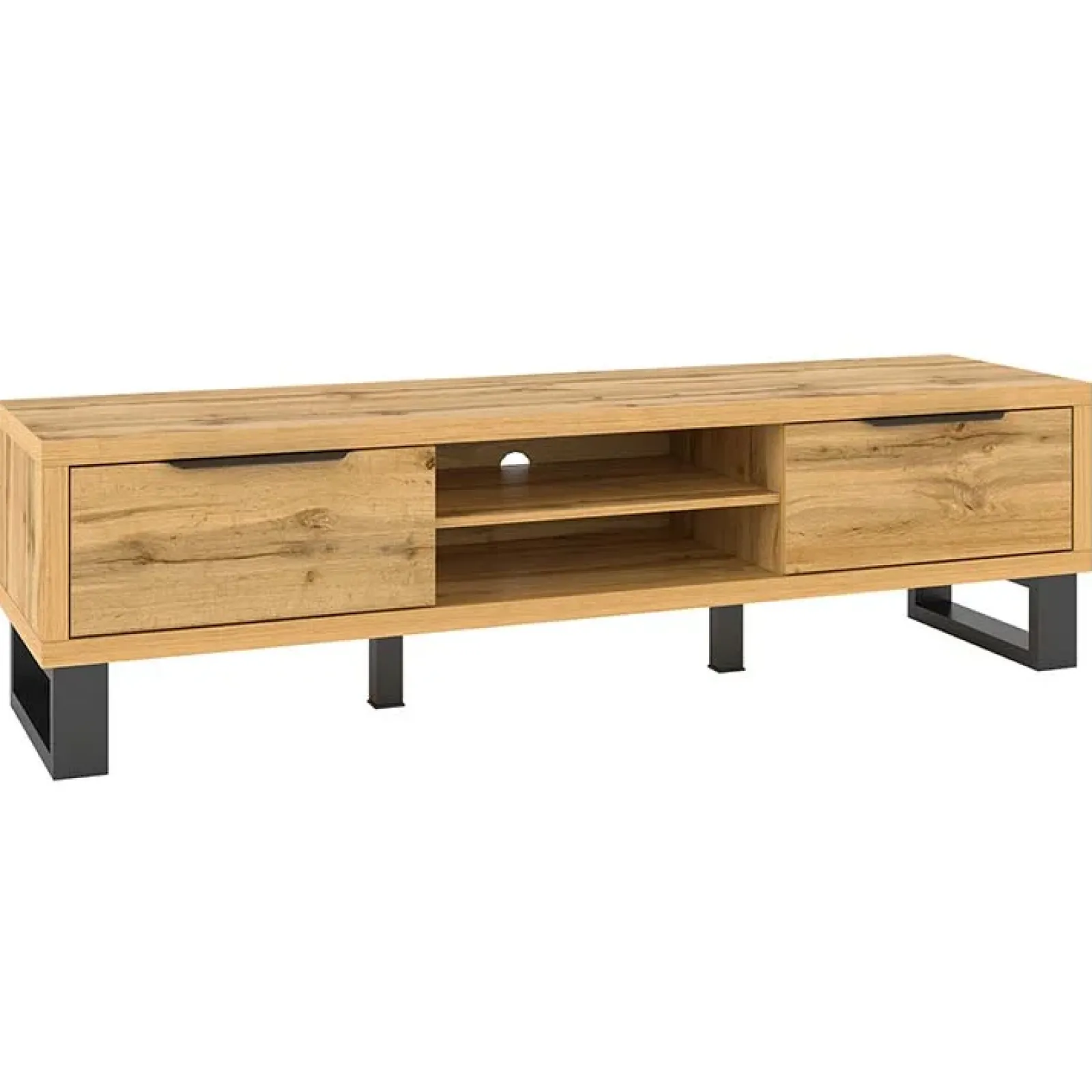 Garnero Arredamenti Mobile Tv In Legno|Mobile Tv Basso-Mobile porta TV 180x50h cm 2 ante soggiorno quercia metallo nero Petra
