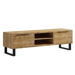 Garnero Arredamenti Mobile Tv In Legno|Mobile Tv Basso-Mobile porta TV 180x50h cm 2 ante soggiorno quercia metallo nero Petra