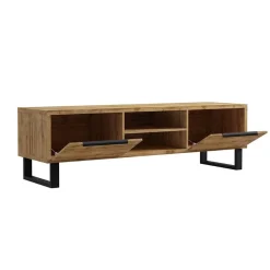 Garnero Arredamenti Mobile Tv In Legno|Mobile Tv Basso-Mobile porta TV 180x50h cm 2 ante soggiorno quercia metallo nero Petra