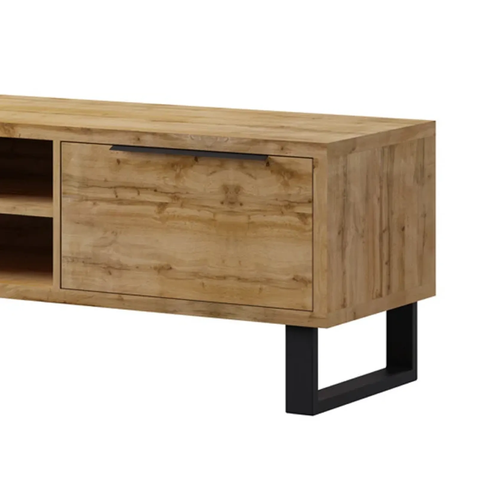 Garnero Arredamenti Mobile Tv In Legno|Mobile Tv Basso-Mobile porta TV 180x50h cm 2 ante soggiorno quercia metallo nero Petra
