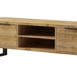 Garnero Arredamenti Mobile Tv In Legno|Mobile Tv Basso-Mobile porta TV 180x50h cm 2 ante soggiorno quercia metallo nero Petra