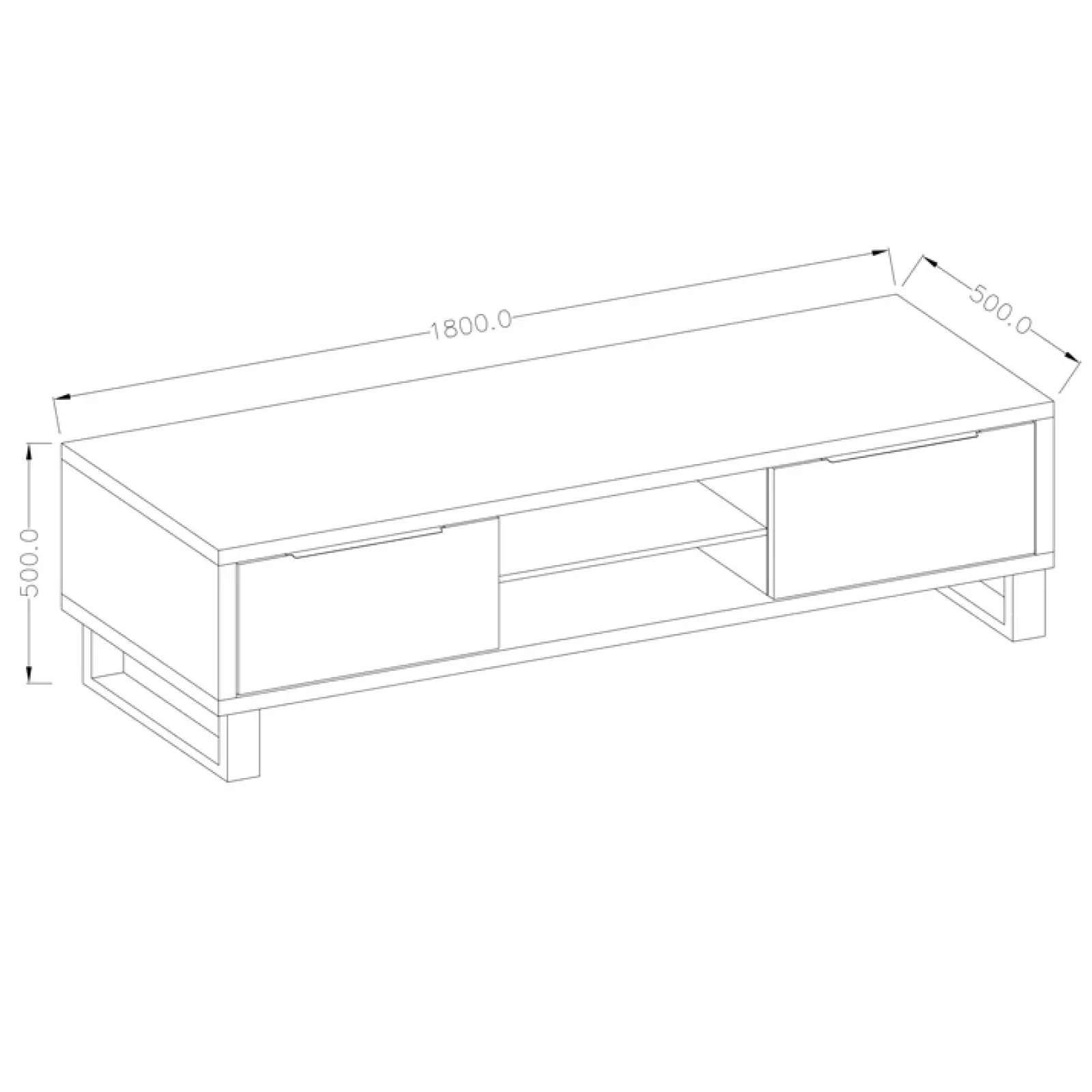 Garnero Arredamenti Mobile Tv In Legno|Mobile Tv Basso-Mobile porta TV 180x50h cm 2 ante soggiorno quercia metallo nero Petra