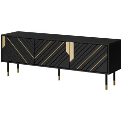 Garnero Arredamenti Mobili Tv Moderni|Mobile Tv Moderno-Mobile porta tv 154x55h cm 3 ante moderno nero oro Golden