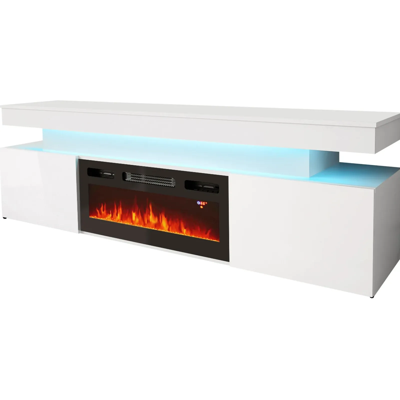 Garnero Arredamenti Camino Elettrico|Mobile Tv Basso-Mobile porta TV 190x59h cm 2 ante con caminetto con LED bianco Lumus Bianco Lucido