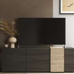 Garnero Arredamenti Mobile Tv Basso|Mobili Tv Moderni-Mobile porta TV 181x59h cm 3 ante titanio rovere Universal Antracite - Rovere