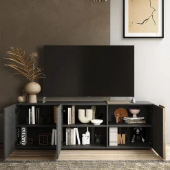 Garnero Arredamenti Mobile Tv Basso|Mobili Tv Moderni-Mobile porta TV 181x59h cm 3 ante titanio rovere Universal Antracite - Rovere