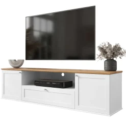 Garnero Arredamenti Mobile Tv Basso|Mobili Tv Moderni-Mobile porta TV 182x48h cm 2 ante bianco rovere Relaxio