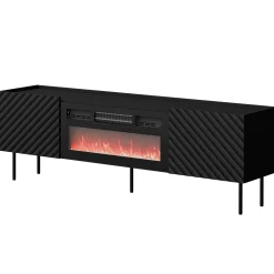 Garnero Arredamenti Camino Elettrico|Mobile Tv Basso-Mobile porta TV 181x59h cm 2 ante con caminetto con frontali decorati nero Daniele Nero Opaco