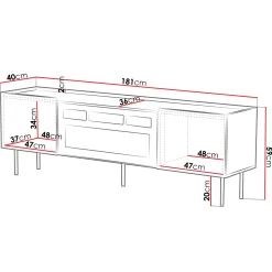 Garnero Arredamenti Camino Elettrico|Mobile Tv Basso-Mobile porta TV 181x59h cm 2 ante con caminetto con frontali decorati nero Daniele Nero Opaco