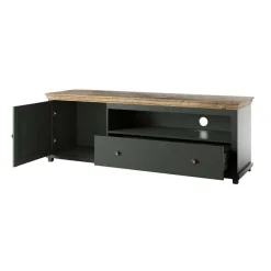 Garnero Arredamenti Mobile Tv In Legno|Mobile Tv Basso-Mobile porta TV 181x61h cm 1 anta 1 cassetto moderno scuro quercia Texel Verde
