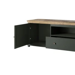 Garnero Arredamenti Mobile Tv In Legno|Mobile Tv Basso-Mobile porta TV 181x61h cm 1 anta 1 cassetto moderno scuro quercia Texel Verde