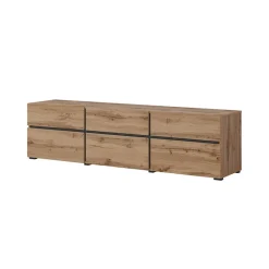 Garnero Arredamenti Mobile Tv In Legno|Mobile Tv Basso-Mobile porta TV 180x48h cm 3 ante a ribalta 3 cassetti nero Lolla Rovere