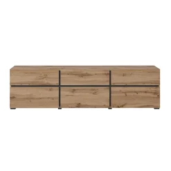 Garnero Arredamenti Mobile Tv In Legno|Mobile Tv Basso-Mobile porta TV 180x48h cm 3 ante a ribalta 3 cassetti nero Lolla Rovere