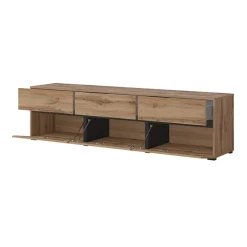 Garnero Arredamenti Mobile Tv In Legno|Mobile Tv Basso-Mobile porta TV 180x48h cm 3 ante a ribalta 3 cassetti nero Lolla Rovere