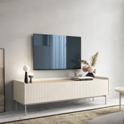 Garnero Arredamenti Mobile Tv Basso-Mobile porta TV 181x50h cm 2 ante beige cannettato rovere Fioca
