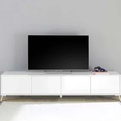 Garnero Arredamenti Mobile Tv Basso|Mobili Tv Moderni-Mobile porta TV 205x48h cm 4 ante Tosca Bianco Lucido