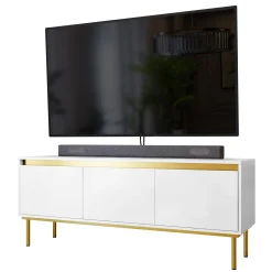 Garnero Arredamenti Mobile Tv Basso-Mobile porta TV 150x60h cm 3 ante bianco oro Praga Bianco Opaco - Oro
