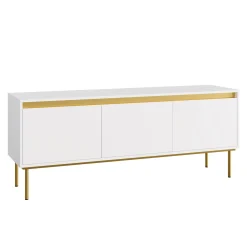 Garnero Arredamenti Mobile Tv Basso-Mobile porta TV 150x60h cm 3 ante bianco oro Praga Bianco Opaco - Oro