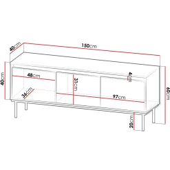 Garnero Arredamenti Mobile Tv Basso-Mobile porta TV 150x60h cm 3 ante bianco oro Praga Bianco Opaco - Oro