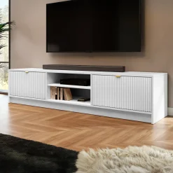 Garnero Arredamenti Mobili Tv Moderni|Mobile Tv Moderno-Mobile porta tv 180x40h cm 2 ante 2 vani a giorno cannettato bianco Athena Bianco Opaco