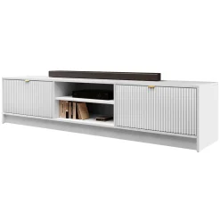 Garnero Arredamenti Mobili Tv Moderni|Mobile Tv Moderno-Mobile porta tv 180x40h cm 2 ante 2 vani a giorno cannettato bianco Athena Bianco Opaco