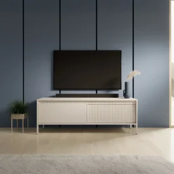 Garnero Arredamenti Mobile Tv Basso-Mobile porta TV 154x54h cm 2 ante cannettato Ciar Beige