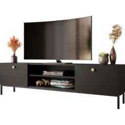 Garnero Arredamenti Mobile Tv Basso|Mobili Tv Moderni-Mobile porta TV 180x48h cm 2 ante 2 vani Giuggiola Nero Opaco