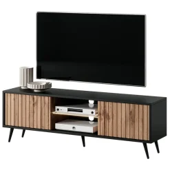 Garnero Arredamenti Mobile Tv Basso|Mobili Tv Moderni-Mobile porta TV 135x45h cm 2 ante rovere cannettato nero Celestia Rovere Rustico - Nero opaco