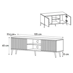 Garnero Arredamenti Mobile Tv Basso|Mobili Tv Moderni-Mobile porta TV 135x45h cm 2 ante rovere cannettato nero Celestia Rovere Rustico - Nero opaco