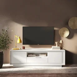 Garnero Arredamenti Mobile Tv Basso|Mobili Tv Moderni-Mobile porta TV 184x58h cm 2 ante 1 cassetto Deluxe Bianco Opaco