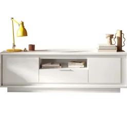 Garnero Arredamenti Mobile Tv Basso|Mobili Tv Moderni-Mobile porta TV 184x58h cm 2 ante 1 cassetto Deluxe Bianco Opaco