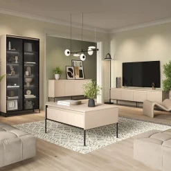 Garnero Arredamenti Mobili Tv Moderni|Mobile Tv Moderno-Mobile porta TV 193x56h cm 4 ante led cannettato nero Camelia Beige