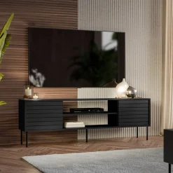 Garnero Arredamenti Mobile Tv Basso|Mobili Tv Moderni-Mobile porta TV 180x60h cm 2 ante nero Wild Nero Opaco