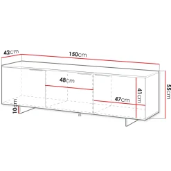 Garnero Arredamenti Mobile Tv Basso|Mobili Tv Moderni-Mobile porta TV 150x55h cm 3 ante grigio Stone