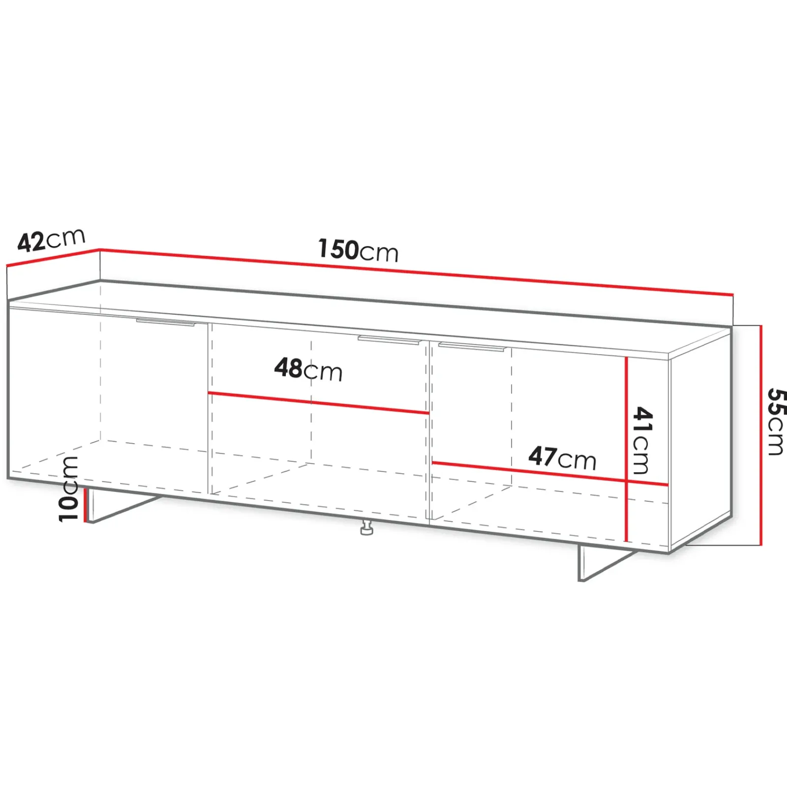 Garnero Arredamenti Mobile Tv Basso|Mobili Tv Moderni-Mobile porta TV 150x55h cm 3 ante grigio Stone