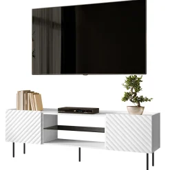 Garnero Arredamenti Mobile Tv Basso-Mobile porta TV 181x59h cm 2 ante 2 vani con frontali decorati bianco Daniele Bianco Opaco