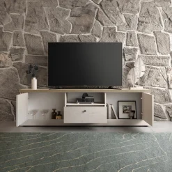 Garnero Arredamenti Mobile Tv Basso-Mobile porta TV 211x58h cm 2 ante 1 cassetto rovere bianco frassinato Armonia