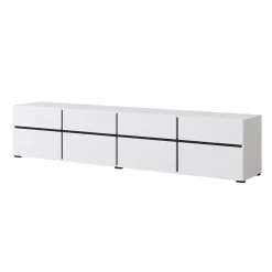 Garnero Arredamenti Mobile Tv Basso|Mobili Tv Moderni-Mobile porta TV 225x48h cm 4 ante a ribalta 4 cassetti moderno nero Lolla Bianco Opaco