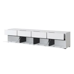 Garnero Arredamenti Mobile Tv Basso|Mobili Tv Moderni-Mobile porta TV 225x48h cm 4 ante a ribalta 4 cassetti moderno nero Lolla Bianco Opaco
